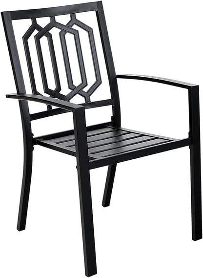 PHI VILLA 9 Pieces Outdoor Dining Set for 8, 57.5" Black Square Metal Table with Umbrella Hole & Stackable Wrought Iron Chairs, Large Outside Furniture Set for Patio, Deck, Yard, Porch