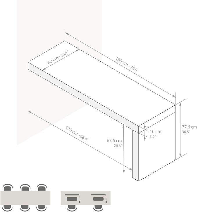 Mobili Fiver, Evolution Desk 70.9 x 23.6 in, Ashwood White with One Leg, Made in Italy