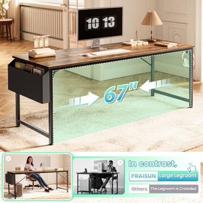 PRAISUN 71'' Computer Desk with Fabric Storage Bag & 2 Hooks