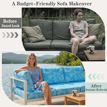8 Pack Outdoor Cushion Covers, Water Resistant, High Stretch Fit