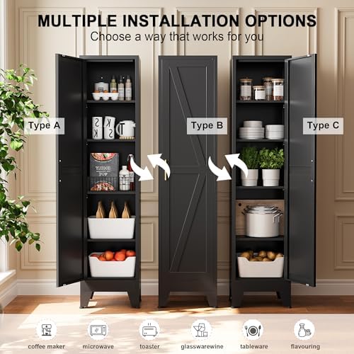 Narrow Bthroom Storage Cabinet Tall Metal Storage Cbinets with 4 Adjustable Shelves Freestanding 5 Tier Slim Pantry Cabinet for Kitchen Office Small Space