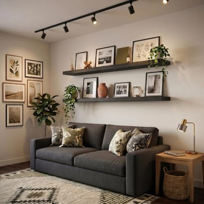 48" W×8" D Floating Shelves for Wall (Set of 2, Black Wood Grain)