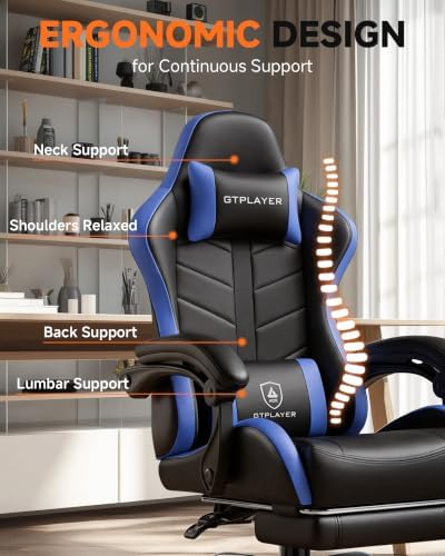 GTPLAYER Gaming Chair for Adults, Computer Chair with Footrest,Black & Blue