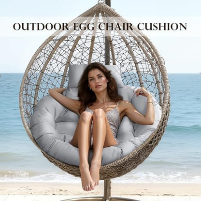 Wicker Egg Chair Cushion Outdoor with Removable Cover Wine Red Round Cushion Replacement for Egg Lounge Chair 45 * 45 Inches with Headrest Pillow for Garden Backyard Balcony