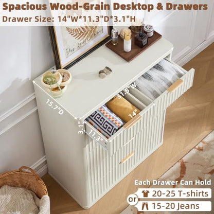 LEYAOYAO Fluted 6 Drawers Dresser for Bedroom, 42" Tall Modern Chest of Drawers with Metal Handle, Curved Profile Design,White Wood Drawer Organizer for Bedroom, Living Room, Hallway, Entryway