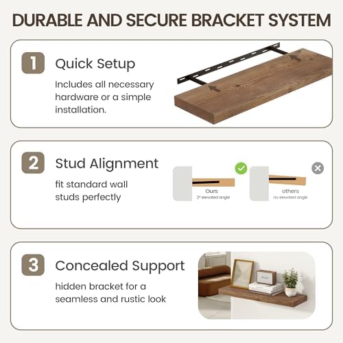 Marsmiles Dark Wood Floating Shelves, 24'' Long, 9.3'' Deep, Set of 2