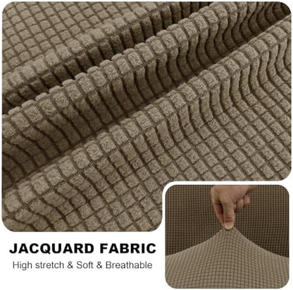 Seat Cushion Cover and Back Covers for Corner Sofa Stretch Jacquard, Non Slip L Shaped Sofa Slipcover with Storage Ottoman, Sectional Couch Cover for Chaise Lounge (Khaki,Ottoman 20 x 20 x 18”)