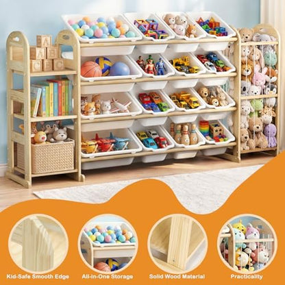 Large Toy Storage Organizer with 16 Bins, 3-Shelf Bookshelf, White