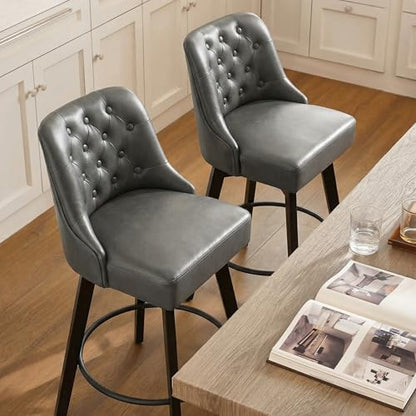 KISLOT Swivel Barstools, 26" Counter Height,2-Pack,Charcoal Gray