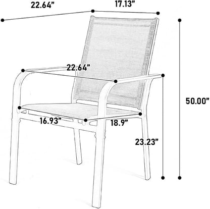 7-Piece Patio Dining Set with Rectangle Table and 6 Stackable Textilene Chairs, Outdoor Furniture for Garden Backyard Deck in Brown