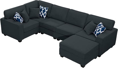 Legend Vansen Oversized Modular Sectional Sofa,U/L‑Shaped Reversible Couch with Ottoman,Deep Seat Plush Polyester Sofa for Living Room,6‑Seater,Charcoal