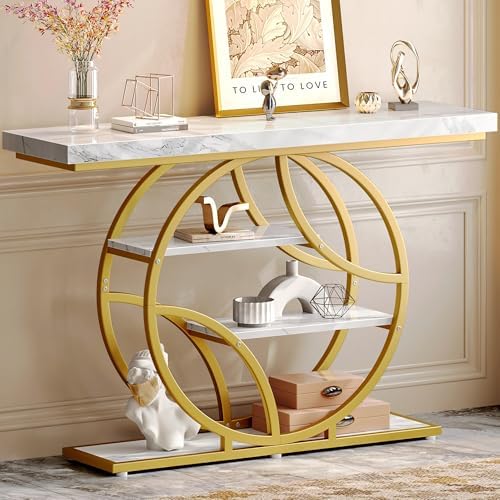 Huuger 47.2 Inch Entryway Table, Industrial Console Sofa Table with Storage