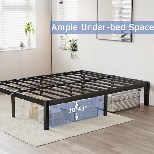 Hunlostten 12" High King Bed Frame No Box Spring Needed, Heavy Duty King Platform Bed Frame with Round Corners, Easy Assembly, Noise Free, Black