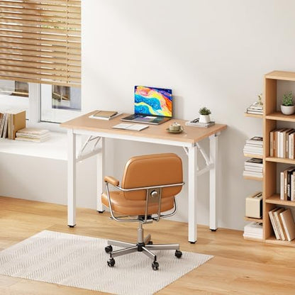 DlandHome 31.5 Inch Small Folding Computer Desk for Home Office, Pink Oak
