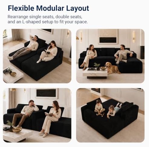 Avenco Modular Sectional Sofa, Boneless Couches for Living Room with Individually Wrapped Coil Support, No Assembly Required, Corduroy Fabric (Black, 67" Sofa Bed)