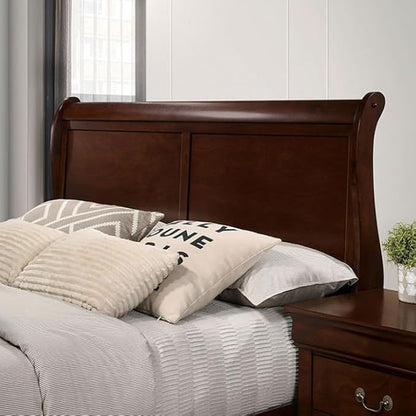 First of a Kind Louis Philippe Traditional Queen Size Bedroom Set 5 Piece with 2 Nightstands Sleigh Style in Dark Cherry Finish - Elegant Classic Solid Wood Bedroom Furniture Set