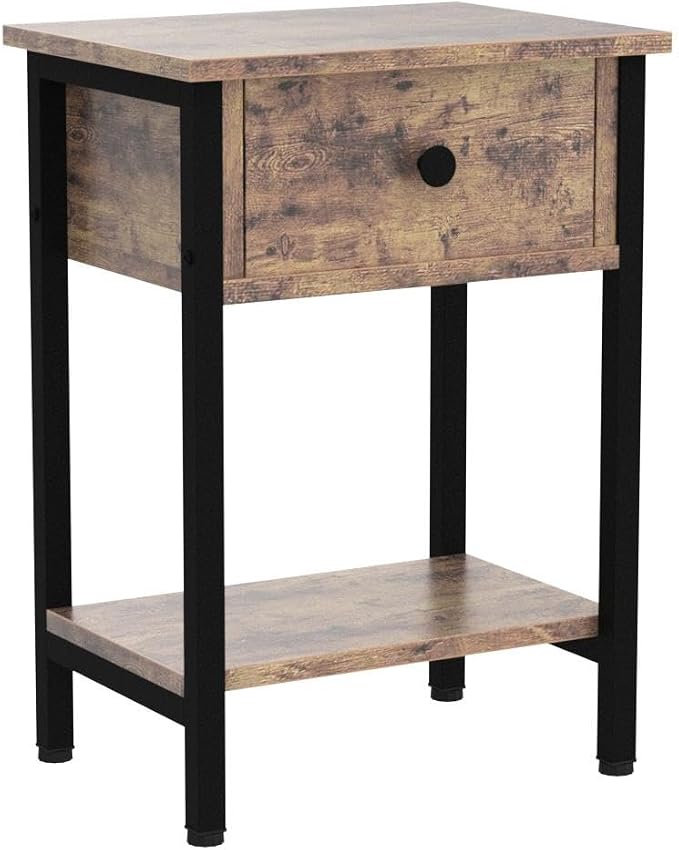 Nightstands Set of 2 with Wood Drawers, Bedside Table Set of 2 with Storage Shelf, Heavy Duty End Side Table for Bedroom Living Room Bedroom Small Space Sofa Couch, Wooden Metal Night Stand, Black