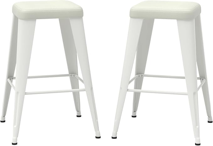 Bar Stools Set of 2, 30" Bar Height Bar Stools Backless, Upholstered Bar Stools with Metal Legs for Kitchen Island, Study Room, Cafe, White