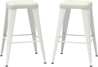 Bar Stools Set of 2, 30" Bar Height Bar Stools Backless, Upholstered Bar Stools with Metal Legs for Kitchen Island, Study Room, Cafe, White