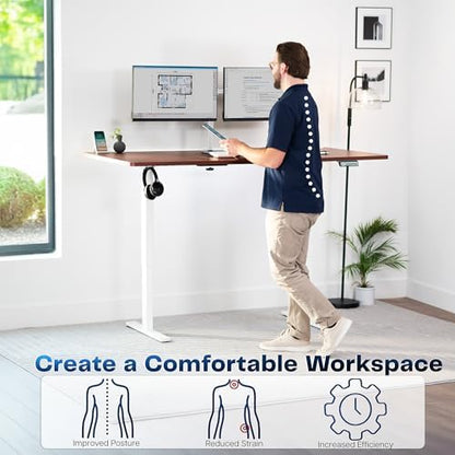 VIVO Electric Standing Desk, Smooth 3-Piece 71" x 36" Dark Walnut Top