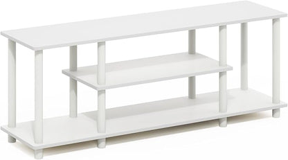 Furinno Turn-N-Tube TV Stand, 3-Tier Open Frame Rectangular Entertainment Center with Storage Shelf, TV Console for TV up to 50 Inch, Toolless Assembly, for Living Room, Bedroom, White