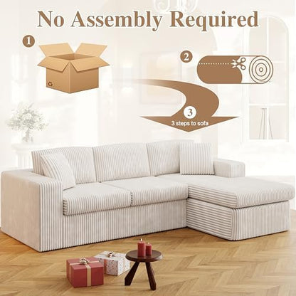 105" Boneless Couches for Living Room Modular Sectional Sofa L-Shape with Oversized Chaise, No Assembly Required, Deep Seat Cloud Couch Memory Foam, Pet-Friendly Corduroy, Cream Beige