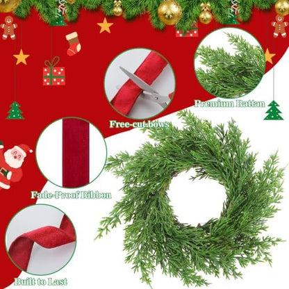 Knitgrip 12 Pcs 7.87" Mini Christmas Cabinets Wreaths with Burgundy Ribbon