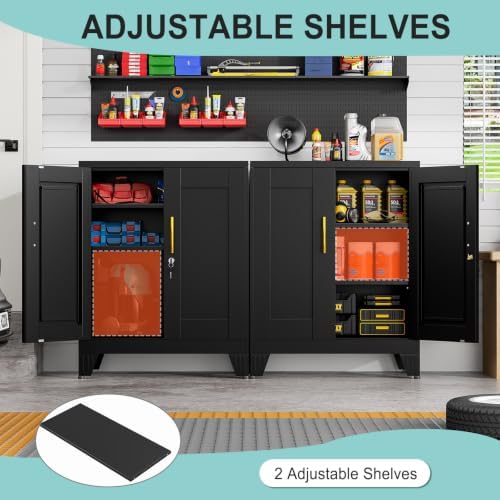pozdeg Metal Storage Cabinet with 2 Doors, 35.8" H Steel Metal Locker Storage Cabinet with 2 Adjustable Shelves, Versatile Storage Buffet Sideboards for Home Office Garage or Gym (Black)