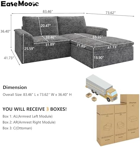 EASE MOOSE 83" Loveseat Sofa with Ottoman, Boneless Couch for Living Room