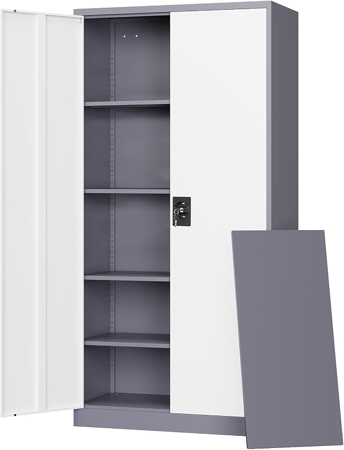 Letaya Metal Garage Storage Cabinets with Lock Door and Adjustable Shelves, Steel Tool Cabinets for Home,Office,Warehouse Organisieren (Gery White, 72" H)