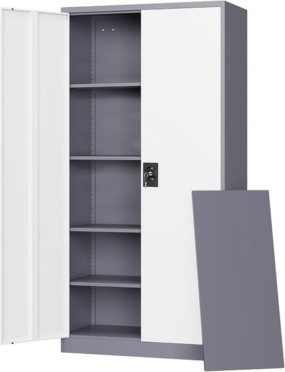 Letaya Metal Garage Storage Cabinets with Lock Door and Adjustable Shelves, Steel Tool Cabinets for Home,Office,Warehouse Organisieren (Gery White, 72" H)