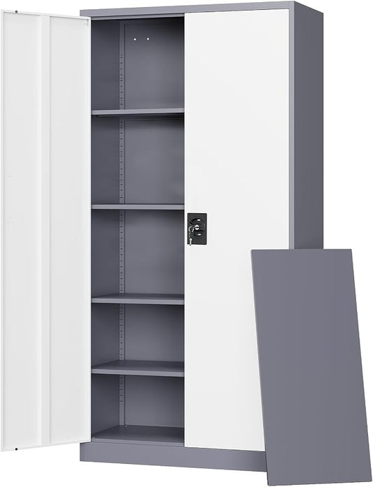 Letaya Metal Garage Storage Cabinets with Lock Door and Adjustable Shelves, Steel Tool Cabinets for Home,Office,Warehouse Organisieren (Gery White, 71" H)