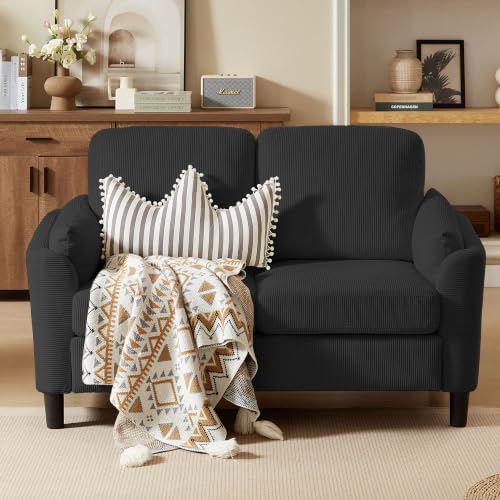 59" Small Loveseat Sofa, Mid Century Modern Love Seat with Back Cushions, 2-Seater Couch Sofa for Lving Room, Bedroom and Small Space, Black