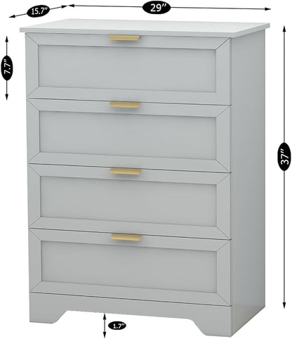 37-inch Tall Chest of Drawers, 4 Drawer Dresser for Bedroom, Grey Wood Dresser with Large Drawers, Modern Storage Cabinet for Closet, Living Room, Entryway, Light Grey