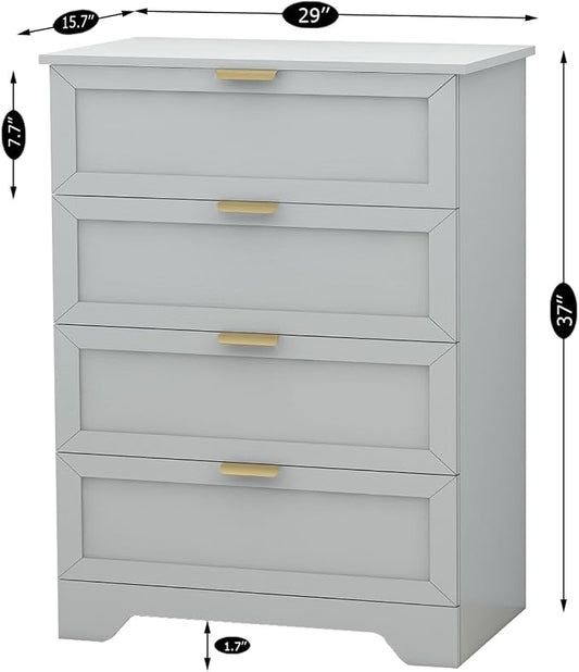37-inch Tall Chest of Drawers, 4 Drawer Dresser for Bedroom, Grey Wood Dresser with Large Drawers, Modern Storage Cabinet for Closet, Living Room, Entryway, Light Grey