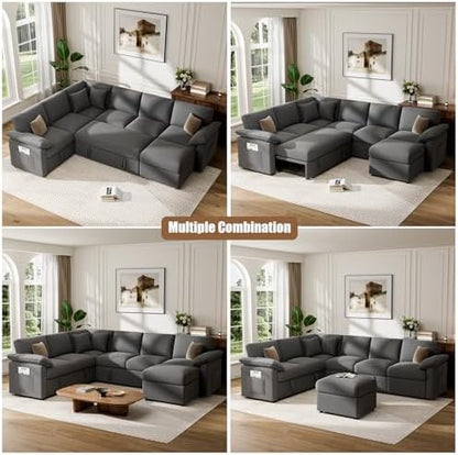 L Sleeper Sofa, 109" Modular Sectional Sofa with Pull Out Bed, Dark Gray
