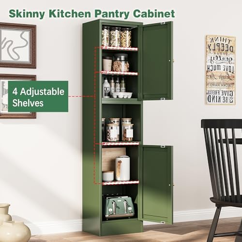 Metal Kitchen Pantry Cabinet for Small Space, 67" Tall Storage Cabinets with 2 Doors and Adjustable Shelves, Freestanding Narrow Bathroom Cabinet, 15.7" W Slim Pantry