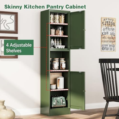 Metal Kitchen Pantry Cabinet for Small Space, 67" Tall Storage Cabinets with 2 Doors and Adjustable Shelves, Freestanding Narrow Bathroom Cabinet, 15.7" W Slim Pantry