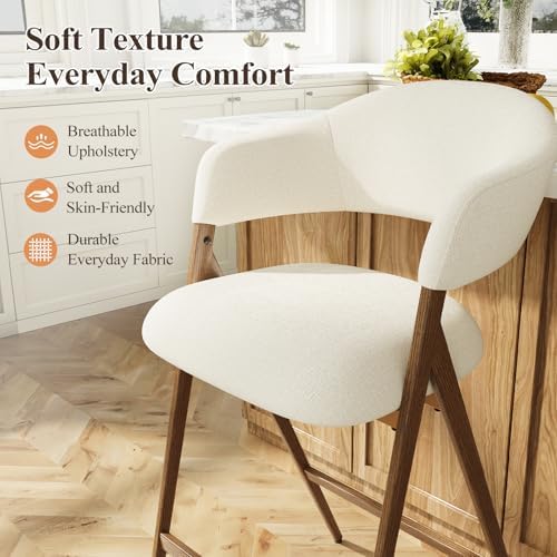COLAMY Bar Stools Set of 4, 26" Counter Height Barstools with Backs, Modern Upholstered Bar Chairs with Metal Legs for Kitchen Island Counter, Dining Room, Beige