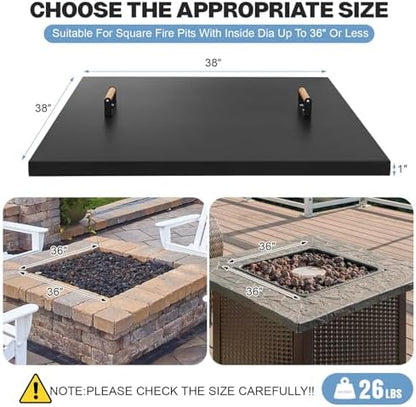 Fire Pit Lid Square 38", Heat Resistant Metal Firepit Cover