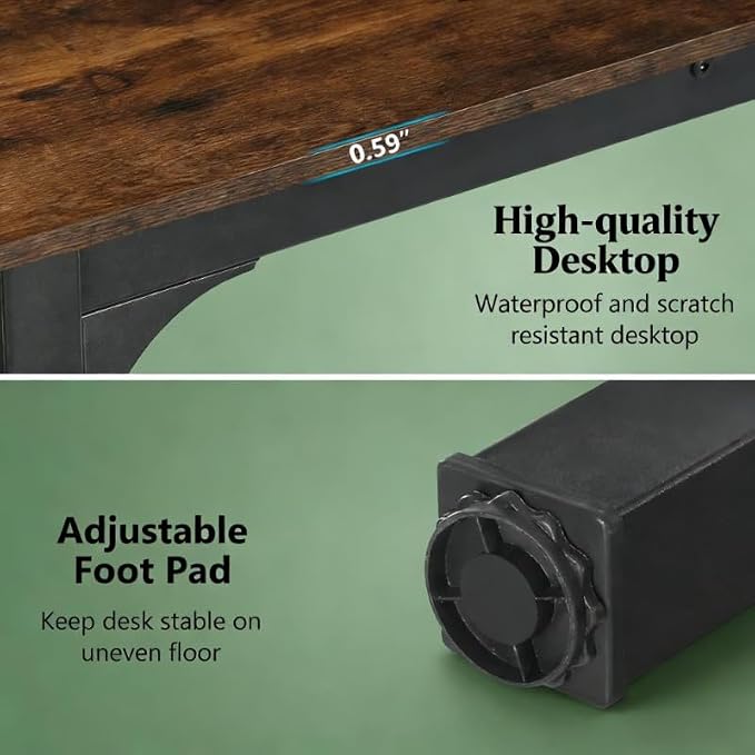 Practical Computer Desk,Rectangle Conference Table,Executive Desk(Only Table) (Black + Rustic Brown + MDF+Iron)