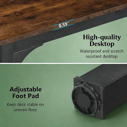 Practical Computer Desk,Rectangle Conference Table,Executive Desk(Only Table) (Black + Rustic Brown + MDF+Iron)