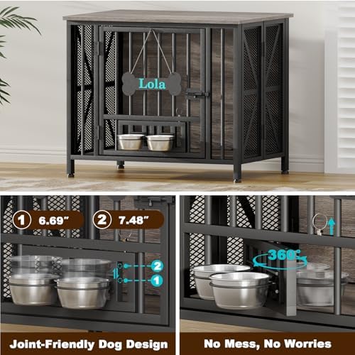 Easycom31.5''Assembly-Free Dog Crate, Dog Kennel with Tag & Bowls (DC107)