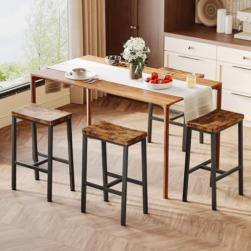Homeiju Bar Stools, Counter Height Bar Stools Set of 2, 23.6 Inch Saddle Stools with Footrests, Industrial Kitchen Counter Seat for Dining Room, Kitchen, Counter, Rustic Brown