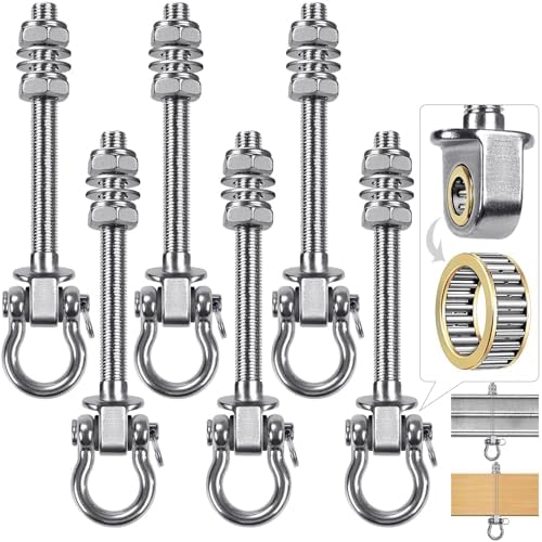 6Pcs Heavy Duty Swing Hangers with Bearings Swing Hooks for Wood & Metal Beams Stainless Steel Swing Hardware Bolts for Hanging Swings Chair Hammock Aerial Yoga Porch Swing 5" X M2/5", 1500LB Capacity