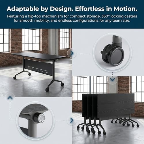 Folding Conference Table, Conference Room Tables with Wheels Foldable Large Rectangle Meeting Seminar Table for 6-12 People, Flip Top Mobile Training Table for Office Classr (4, Black 5, 70.8in)