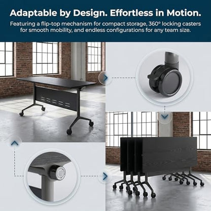 Folding Conference Table, Conference Room Tables with Wheels Foldable Large Rectangle Meeting Seminar Table for 6-12 People, Flip Top Mobile Training Table for Office Classr (4, Black 5, 70.8in)