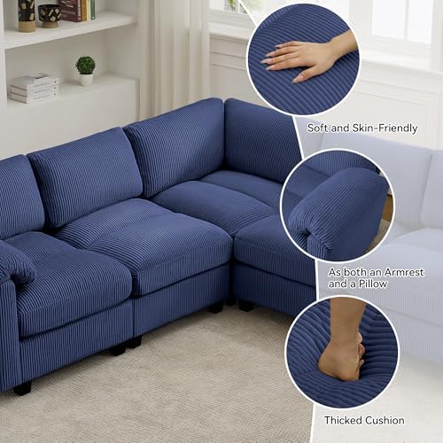Modular Sectional Sofa, 141'' Oversized Deep Seat V Shaped Couch, Blue