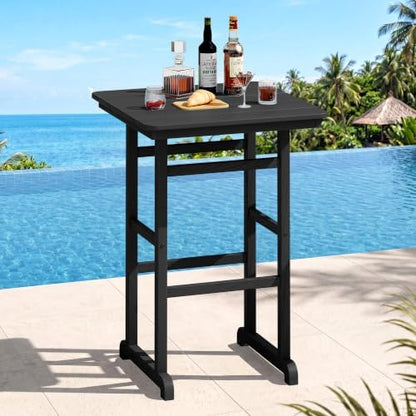 SERWALL HDPE 41.7" Bar Height Table with Umbrella Hole, Black