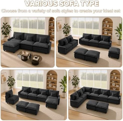 Oversized Modular Sectional Sofa, Cozy Cloud Couch with 2 Ottomans & Corner